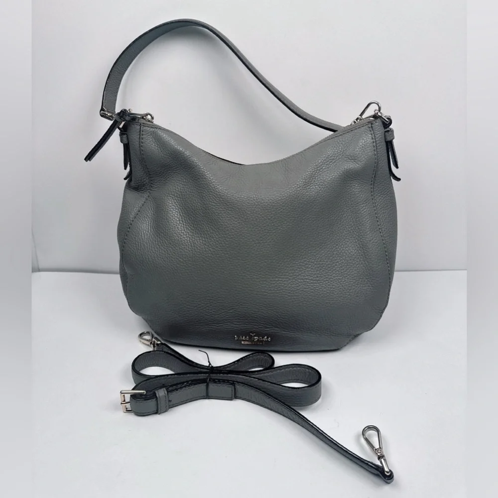 Kate Spade Cobble Hill Gray Pebbled Leather Zip Closure Crossbody Shoulder Bag